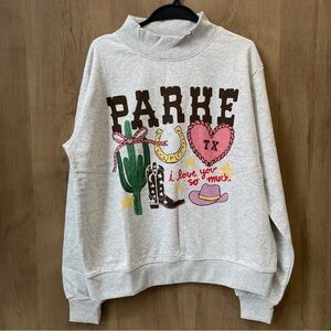 Parke Light Gray Graphic Pullover Sweatshirt with Western Motifs